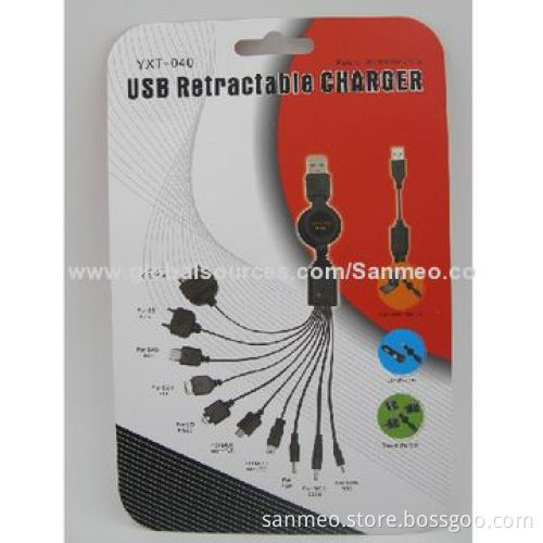USB retractable charger with cables for iPhone/SAM/LG/Nokia/Sony/HTC/Micro USBNew
